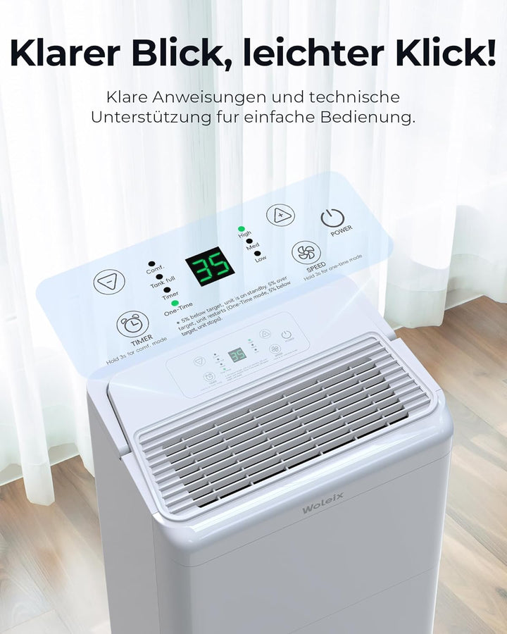 Woleix Luftentfeuchter elektrisch 30L, Entfeuchter elektrisch für Keller, Raumentfeuchter elektrisch