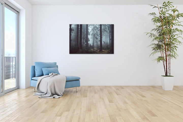 deyoli mysteriöser Nadelwald Format: 80x60 als Leinwand, Motiv fertig gerahmt auf Echtholzrahmen, Ho