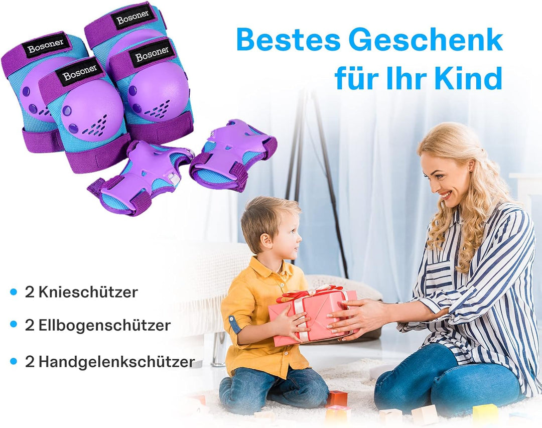 BOSONER Knieschoner Kinder Schoner Inliner Protektoren 6er Set Schützer Inliner Inline Skates Knie U