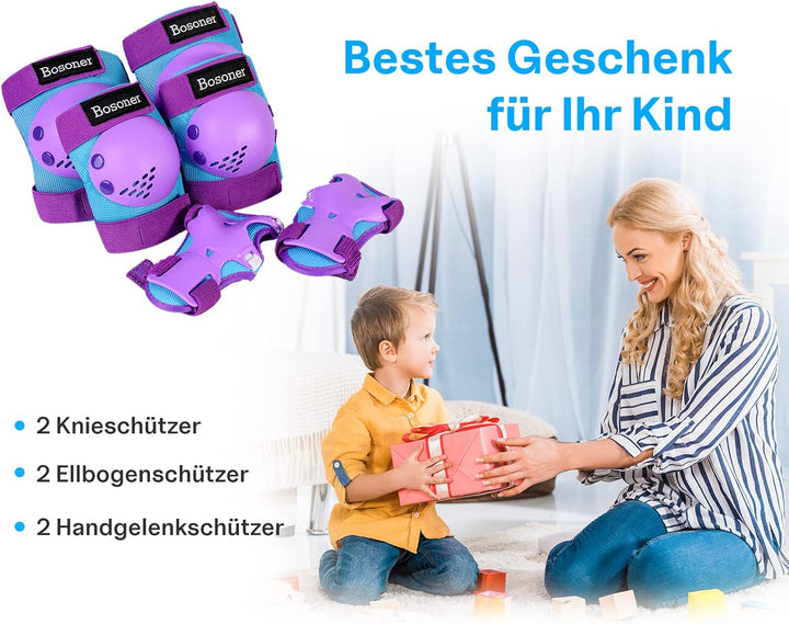 BOSONER Knieschoner Kinder Schoner Inliner Protektoren 6er Set Schützer Inliner Inline Skates Knie U