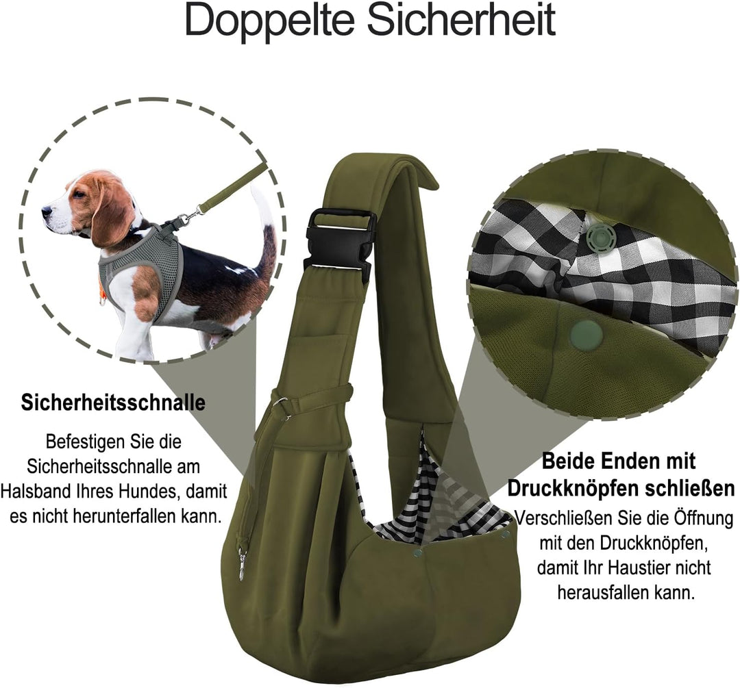 PETLOFT Tragetuch Hund, Reversibel Kleine Hundetrage, Einstellbar Pet Tragetuch, Freisprecheinrichtu