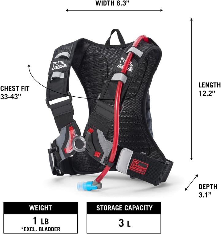 USWE Raw 3L Trinkrucksack mit 2,0 l Wasserblase, ein High End, Bounce Free Rucksack für Enduro und O