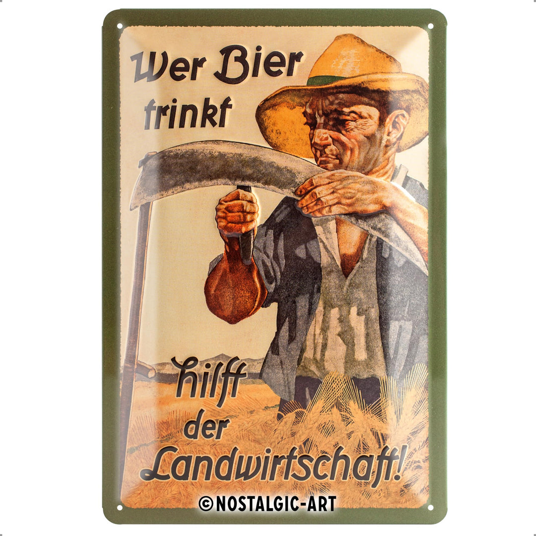 Nostalgic-Art Retro Blechschild, Wer Bier trinkt hilft der Landwirtschaft – Geschenk-Idee als Bar-Zu