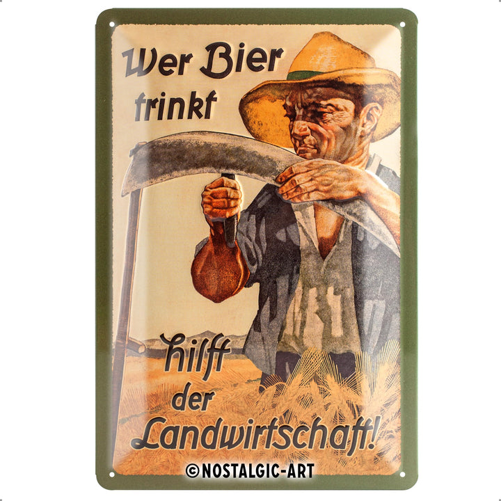 Nostalgic-Art Retro Blechschild, Wer Bier trinkt hilft der Landwirtschaft – Geschenk-Idee als Bar-Zu
