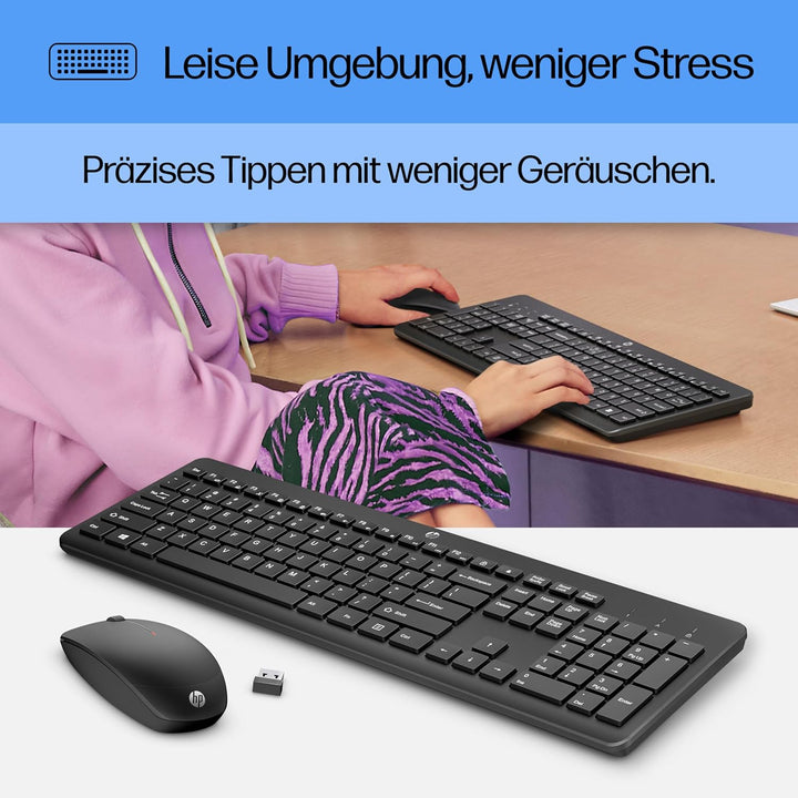 HP 230 Maus und Tastatur (kabellose Maus und Tastatur, USB Dongle, bis zu 16 Monate Akkulaufzeit, QW