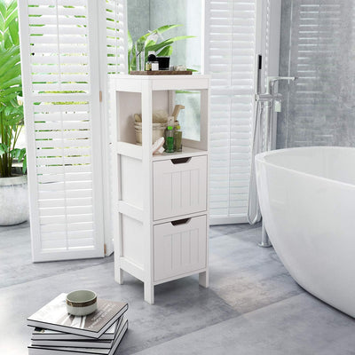 Mondeer Badezimmerschrank, Badkommode mit 2 Schubladen verstellbar modern für Badezimmer, Weiss