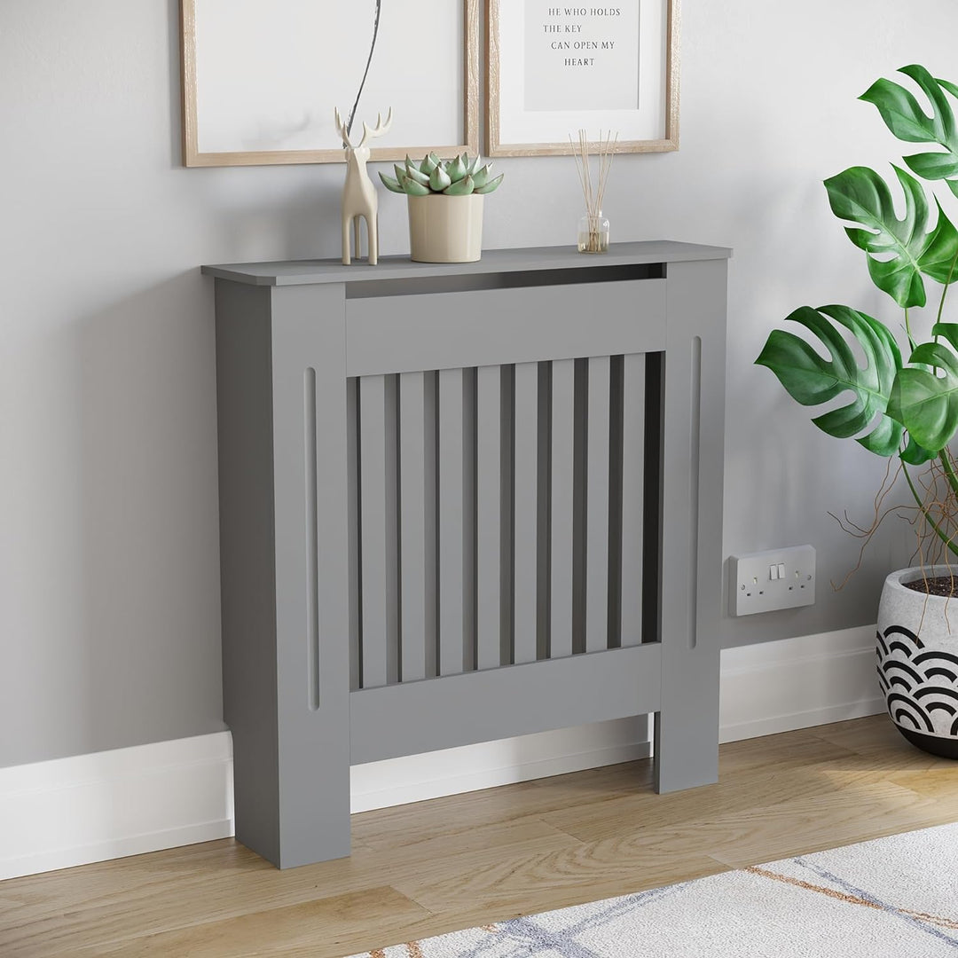 Vida Designs Chelsea-Heizkörperabdeckung, modernes Lamellengrill-Design, grau lackierter MDF-Schrank