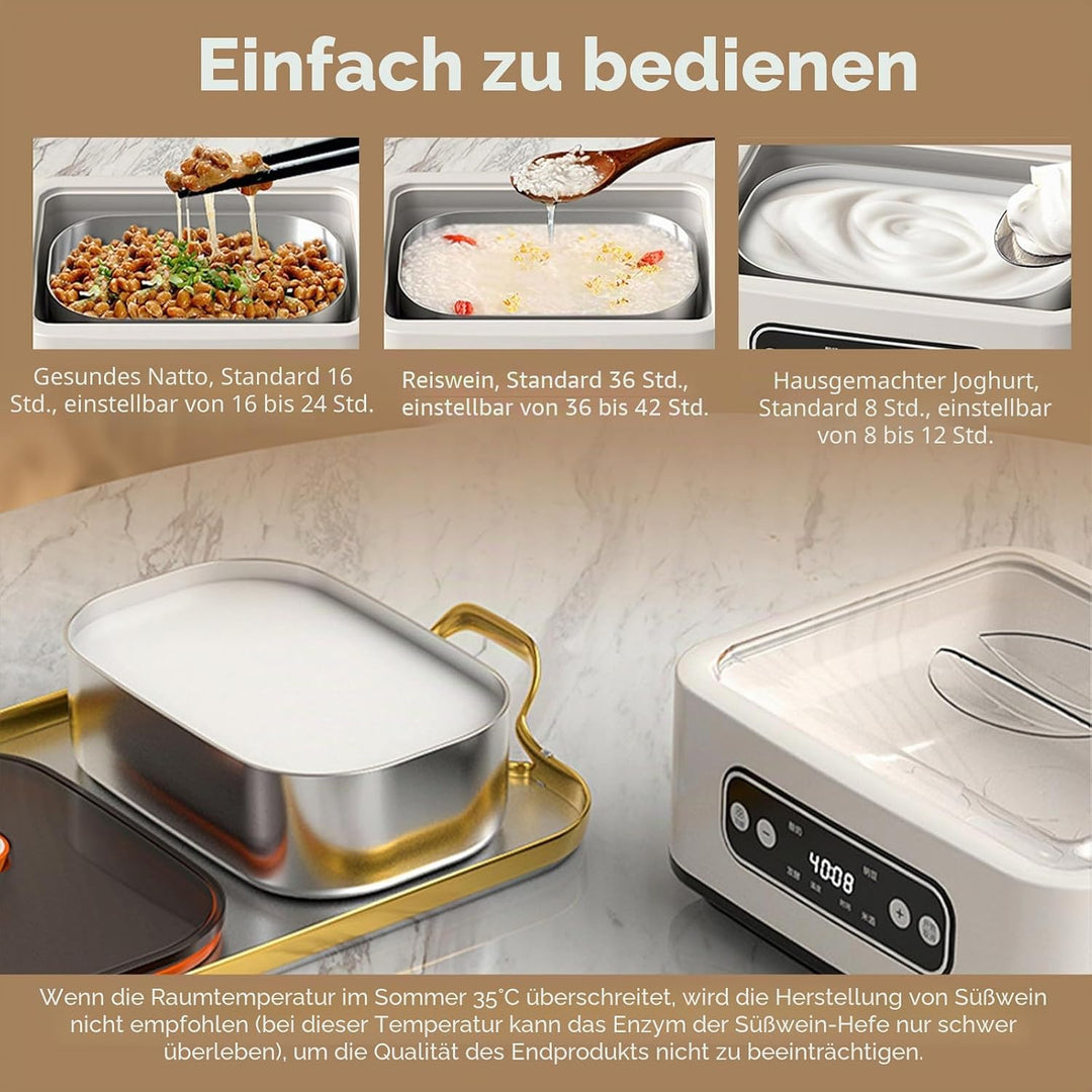 Joghurtbereiter, Joghurtmaschine inkl. 6 Glasbehälter à 100 ml für bis 1,6L selbstgemachten Joghurt,