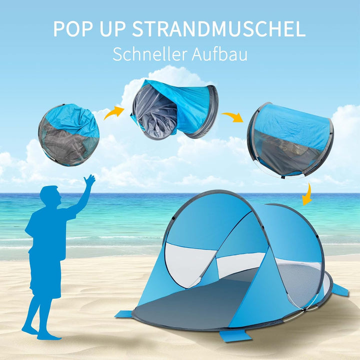 Duhome Strandmuschel Pop Up, Strandzelt für 1-3 Personen Tragbar Beach Zelt mit UV-Schutz Einfacher