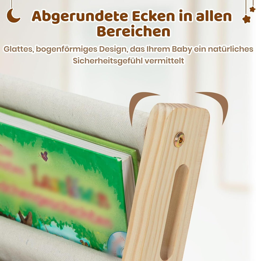 COSYLAND Montessori Bücherregal Kinder Holz - 45cm Montessori Regal mit 6 Oxford-Stoff Fächern - Kin