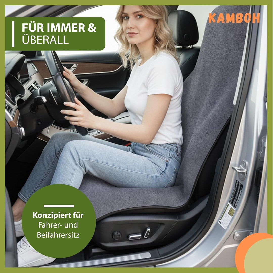 Kamboh® - Universal Autositzschoner für Vordersitze Baumwolle (grau) - Sitzschoner &amp; Schonbezug für