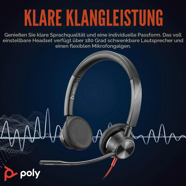Schnurgebundenes Headset Poly Blackwire 3325 – Flexibler Mikrofonarm – Hi-Fi-Stereo – Verbindung mit