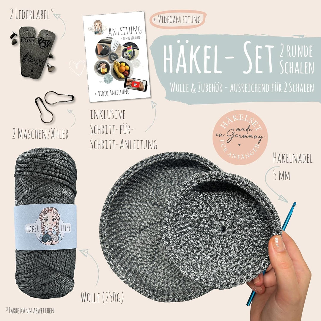 HÄKEL LIESE Häkelset für Anfänger - Schale Deko mit Häkelwolle - Crochet Box Set zum Häkeln Lernen -