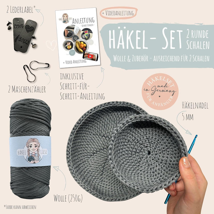 HÄKEL LIESE Häkelset für Anfänger - Schale Deko mit Häkelwolle - Crochet Box Set zum Häkeln Lernen -