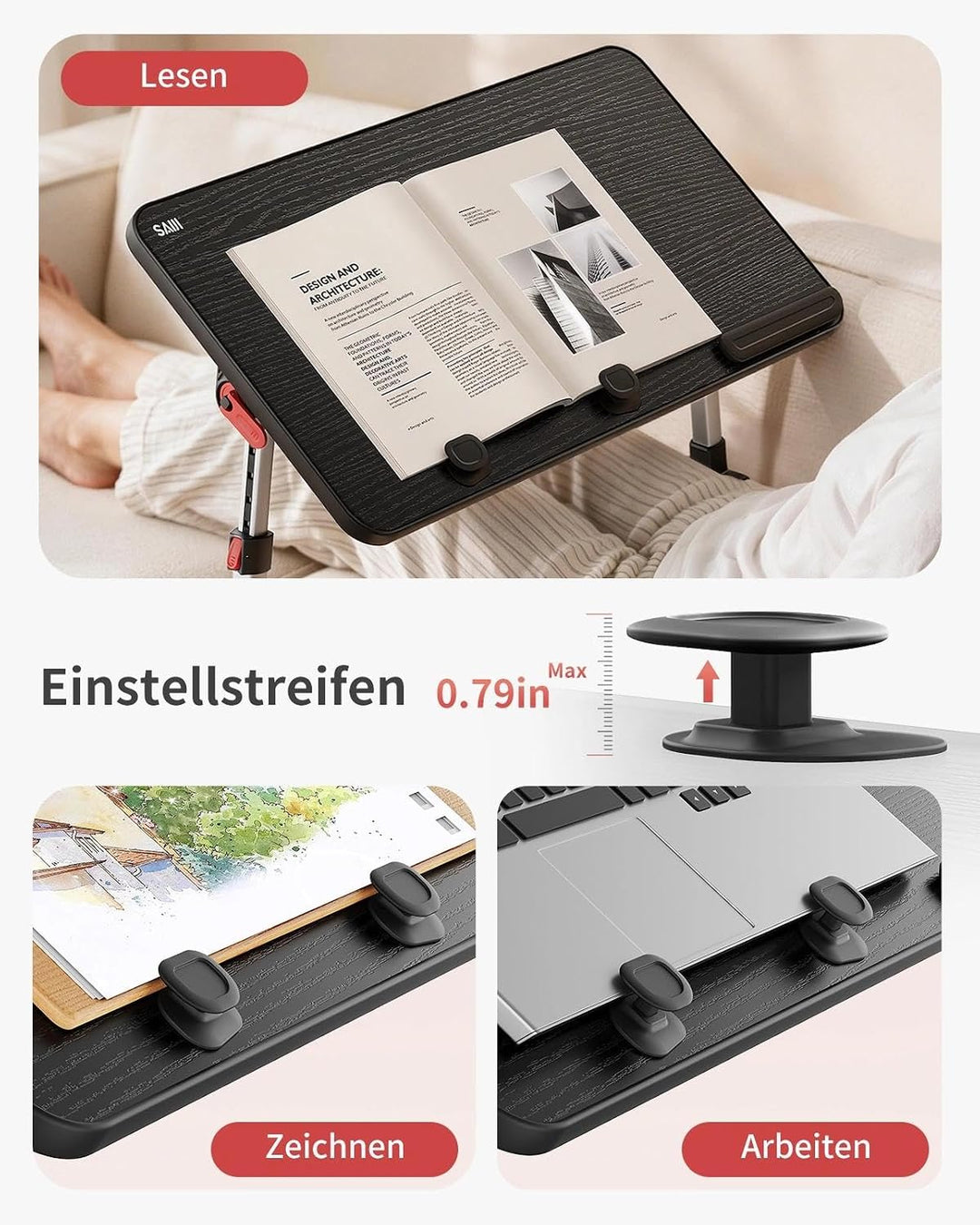 Tisch, SAIJI Betttisch höhenverstellbar, mit 4 einstellbare Winkel, Klappbarer Lapdesk, für Sofa Cou