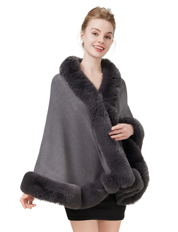 BEAUTELICATE Kunstpelz Stola Schal Damen Strick Bolero Poncho Cape für Hochzeit Abendkleid Braut Fra