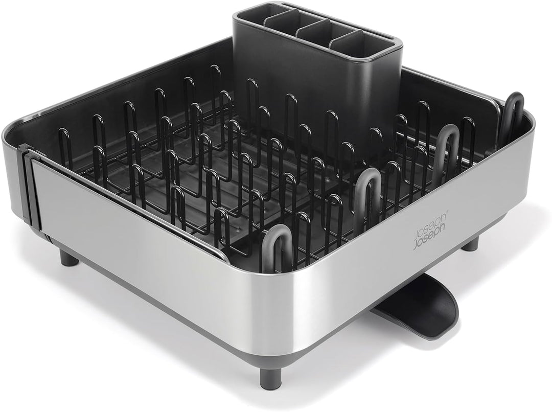 Joseph Joseph Extend Steel Plus Ausziehbarer Abtropfständer, Edelstahl, mit Weinglashalter &amp; Ablauf,
