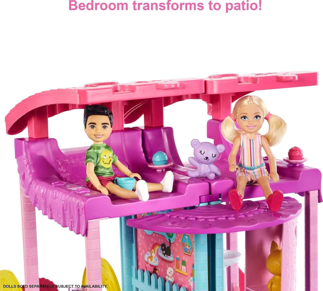 BARBIE Chelsea Spielhaus - 3 Etagen mit Verwandlungsfunktion, geheime Spielbereiche, Aufzug, Pool, R