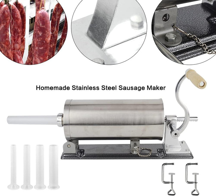 Edelstahl Wurstfüllmaschine Manuell 3L Wurstfüller Wurstspritze Wurstpresse + 4 Füllrohre für Restau