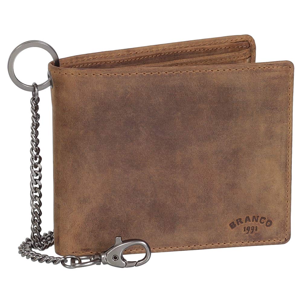 Luxus Leder Bikerbörse mit Kette Biker Geldbörse Portemonnaie Geldbeutel 12,5 cm 41014 Farbe Rust, R