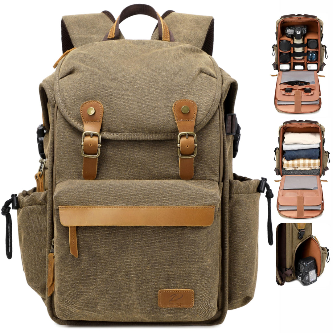 Padwa Lifestyle Kamerarucksack - Gewachstem Memory Canvas mit 16“ Laptop-/Objektivfach und Stativfac