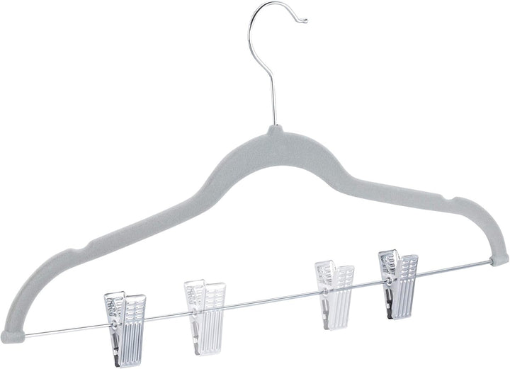 Relaxdays 12 x Samtbügel mit Clips, 360° drehbarer Haken, Hosenbügel Set, rutschfeste Hemdenbügel, 4