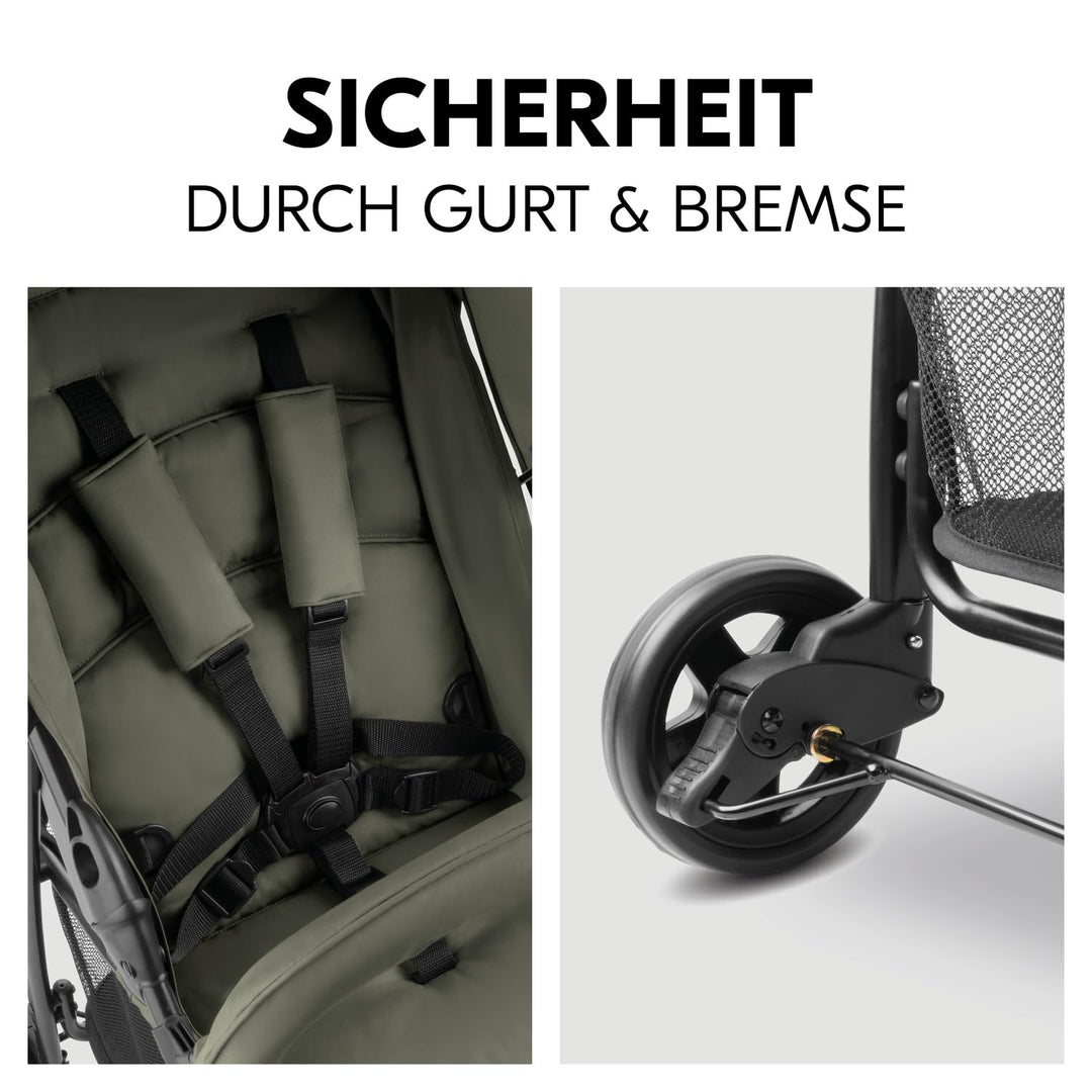 hauck Buggy Sport, Olive - Federleichter Reisebuggy 5,9 kg - mit Liegefunktion für Kinder ab Geburt