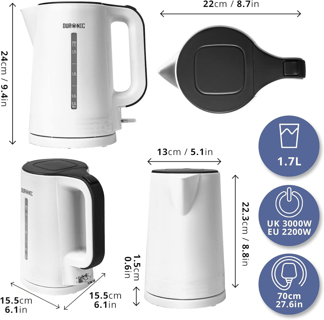 Duronic EK17 WE Wasserkocher - 1,7l Fassungsvermögen - 2200 Watt - Schnellkochend - Basis mit kabell