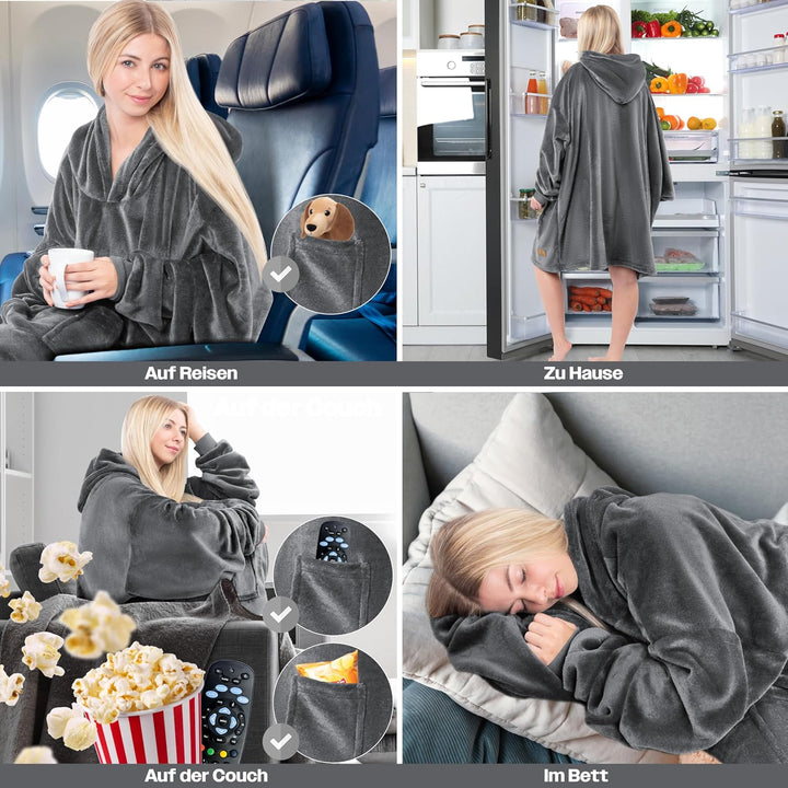 KESSER® Hoodie Decke Kuscheldecke mit Ärmeln Deckenpullover Vielseitig Tragbare Decke zum Anziehen f