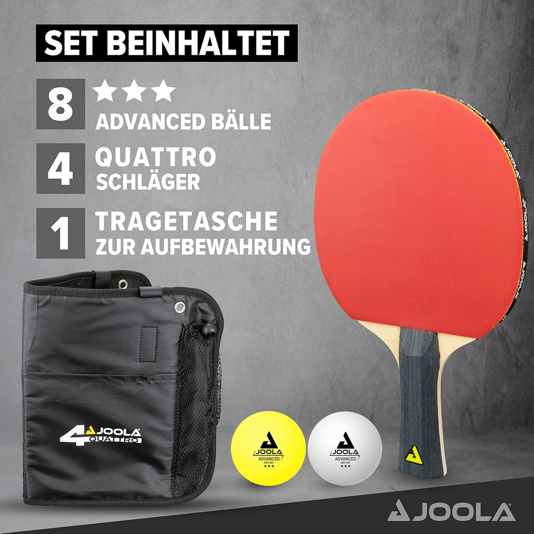 JOOLA Tischtennis-Set Family, Tischtennis-Set mit 4 Tischtennisschlägern, Tischtennisbällen und Trag