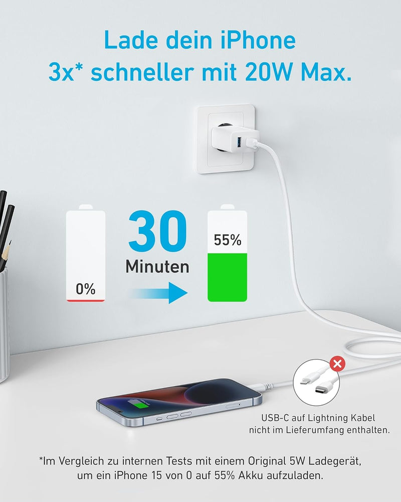 Anker 20W USB C Ladegerät, iPad Netzteil, USB-Schnellladenetzteil, iPad Ladegerät, Kompatibel mit iP