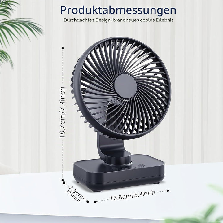 Mini Tischventilator Leiser, 120°Oszillation, 4 Geschwindigkeiten, USB Ventilator mit Akku 4000mAh,