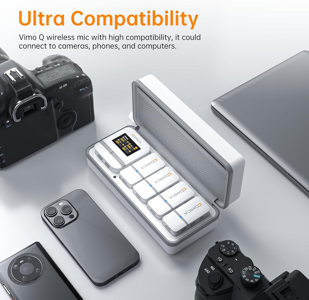 comica Vimo Q Lavalier Wireless Mikrofon mit 4 Sendern und 1 Receiver, 48kHz/24bit Audioqualität, Ge