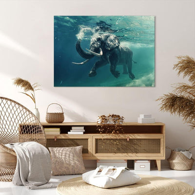 Bilder auf Leinwand 100x70cm Leinwandbild mit Rahmen Elefant Tier Wasser Gross Wanddeko Bild Schlafz