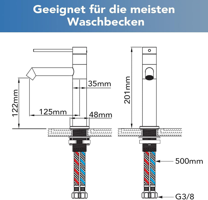 KeeGone Waschtischarmatur 360° drehbar Wasserhahn Bad mit Warm- und Kaltwassermischer Auslaufhöhe 12