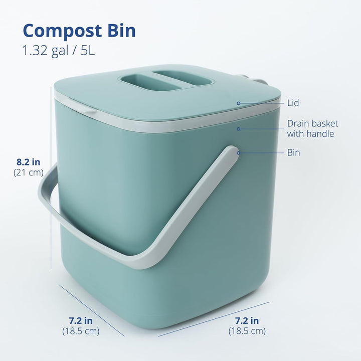BLUE GINKGO Biomülleimer Küche – Kompostbehälter Küche mit Deckel, Griffen | Spülmaschinenfest | Her