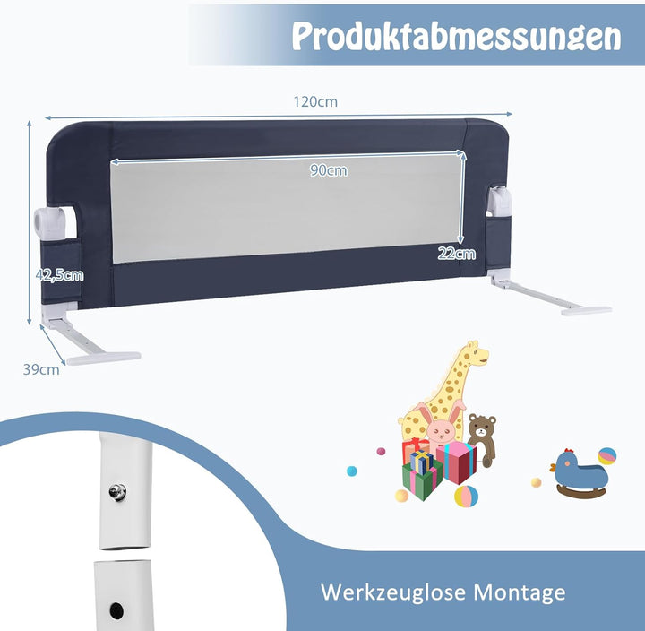 DREAMADE Bettgitter 150/120/105 cm, Kinderbettgitter Schutz, Kinderschutzgitter aus PP & Oxford, Bab