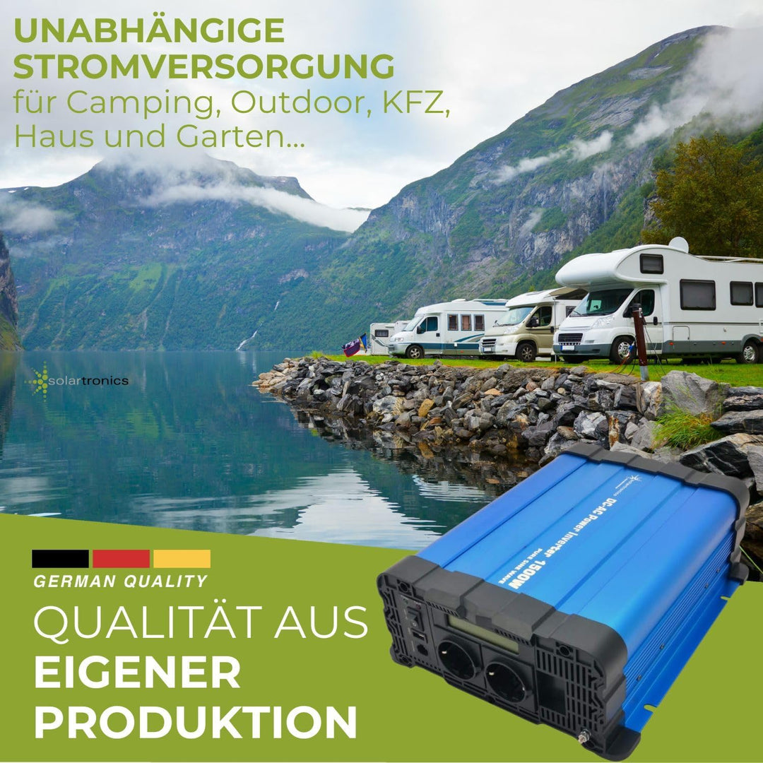 solartronics Spannungswandler FS1500D 24V 1500/3000 Watt Reiner Sinus BLAU m. Display FS Serie LiFeP