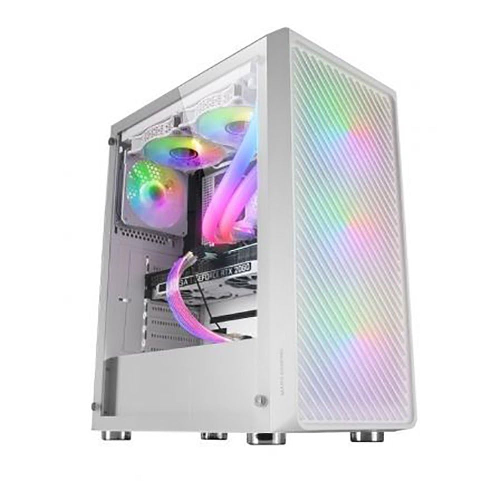 Mars Gaming MC-F Weiss, ATX Gaming Semitower, Vollvergütetes Glasfenster, Metal-Mesh Front, 4X 120mm