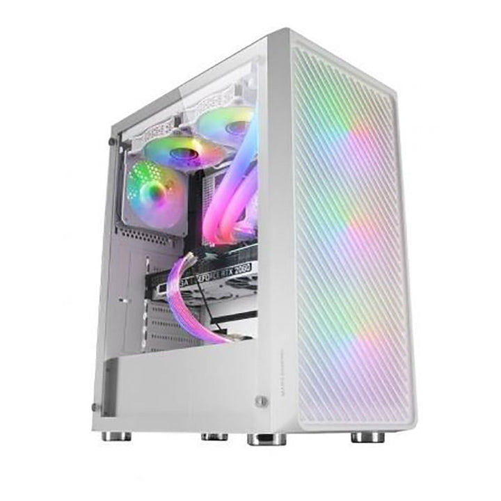 Mars Gaming MC-F Weiss, ATX Gaming Semitower, Vollvergütetes Glasfenster, Metal-Mesh Front, 4X 120mm