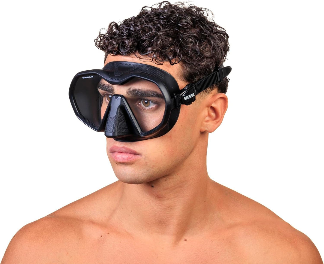 Seac Icona, rahmenlose Einglas-Tauchmaske, 100% Made in Italy Schwarz, Schwarz