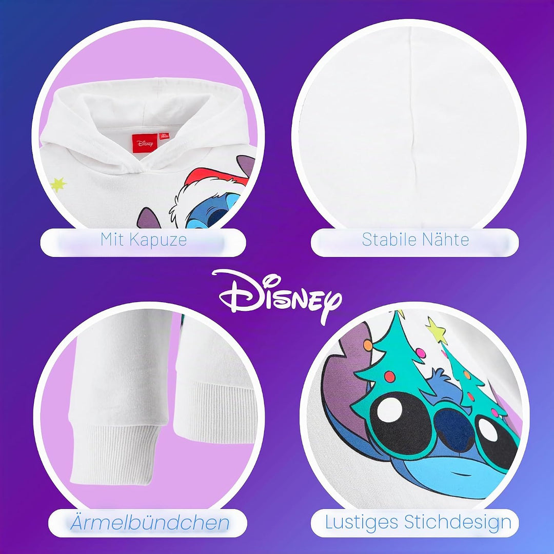 Disney Stitch Mädchen Kapuzenpullover, Design Weihnachts Sweatshirt, Pullover für Mädchen, Grössen 3