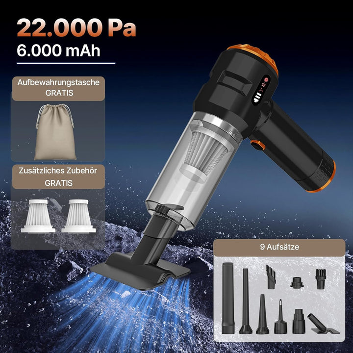 Piwaal 4-in-1 Akku Handstaubsauger 22000Pa, Kabellos mit Bürstenlosem Motor &amp; Druckluftdüse 220000 U