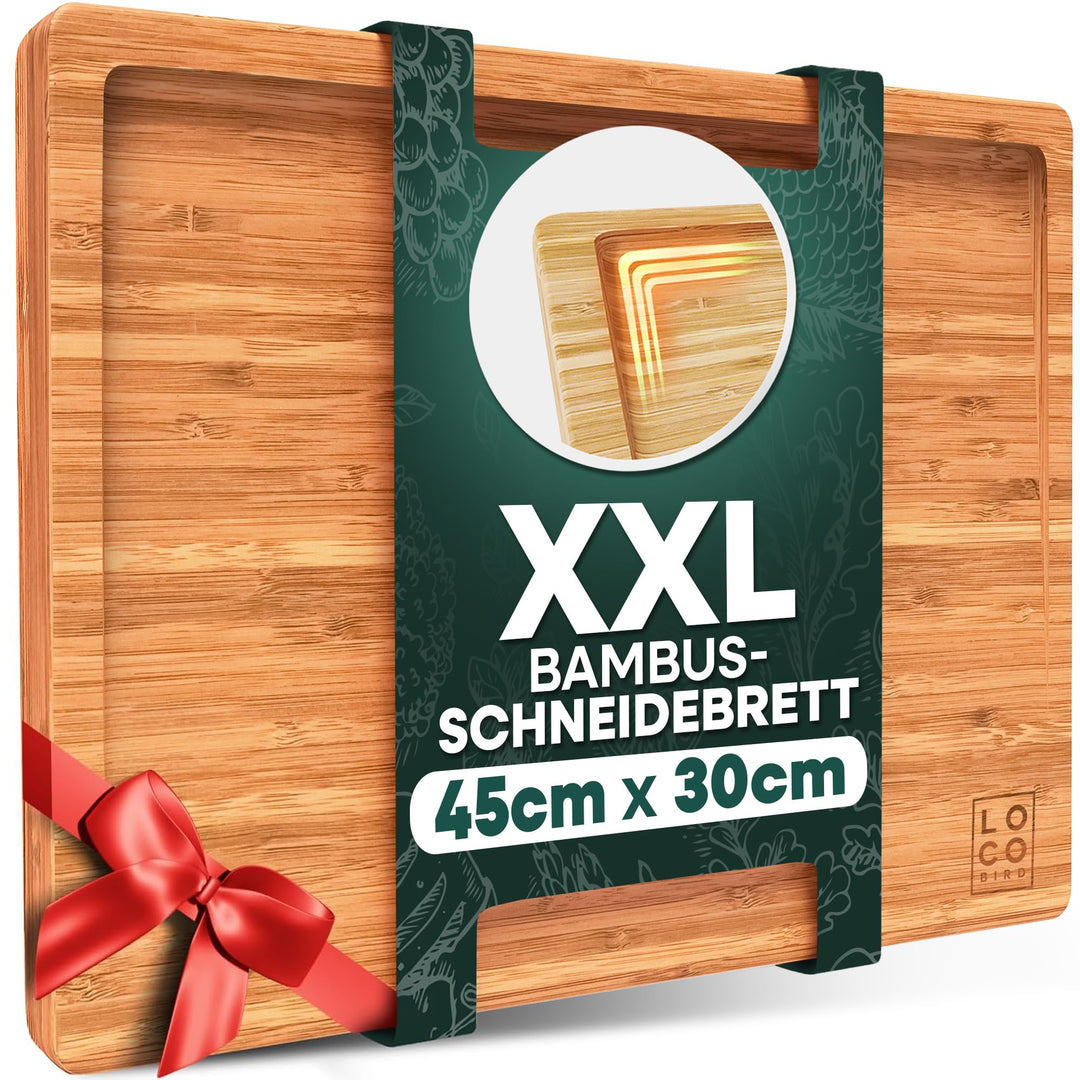 Loco Bird Schneidebrett Holz 45x30x2cm – Grosses Holzbrett aus Bambus für die Küche, messerschonende
