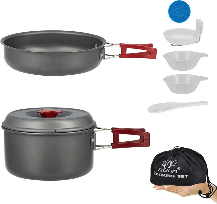 Bulin Camping Kochgeschirr Set,Outdoor Geschirr Set Aluminium,Camping Töpfe und Pfannen für 1-2 Pers