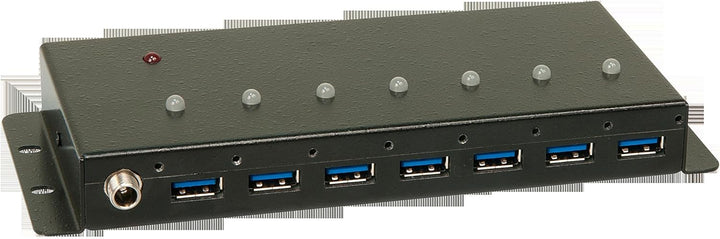 LINDY 43128 Metall 7 Port USB 3.0-Hub Schwarz, USB 3.0 Industrie Hub 7 Port