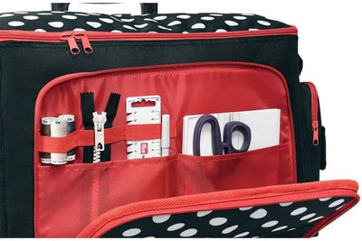 Prym 612630 Nähmaschine Trolley Polka Dots, schwarz/rot/weiss, 44 x 22 x 36 cm