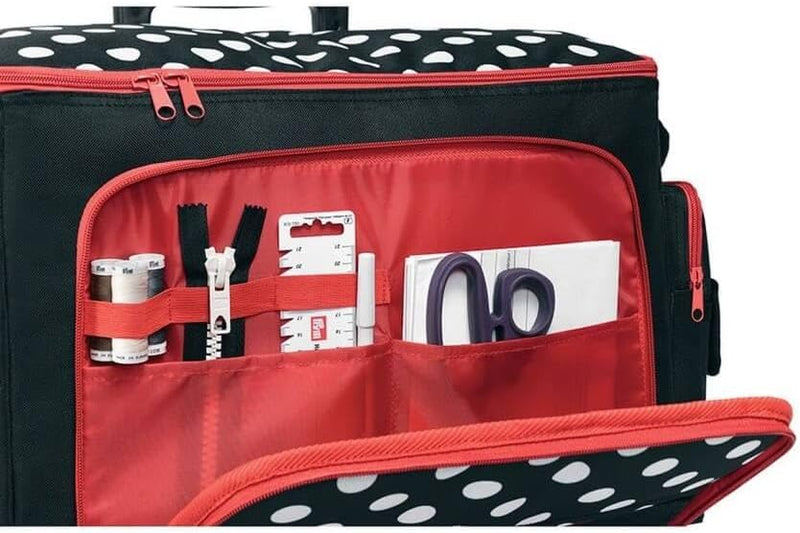 Prym 612630 Nähmaschine Trolley Polka Dots, schwarz/rot/weiss, 44 x 22 x 36 cm