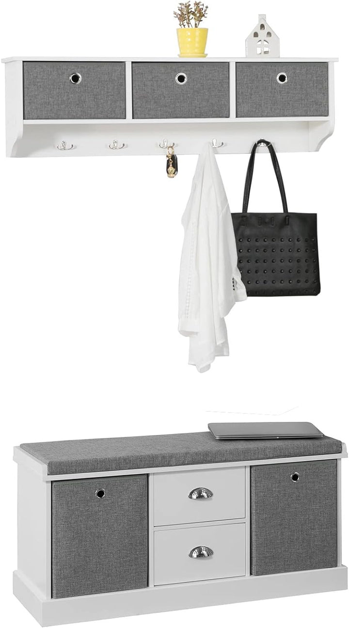SoBuy Wandgarderobe-Set Flurset Flurmöbel Schuhbank mit Sitzfläche Flurgarderobe FSR66-HG+FRG282-W