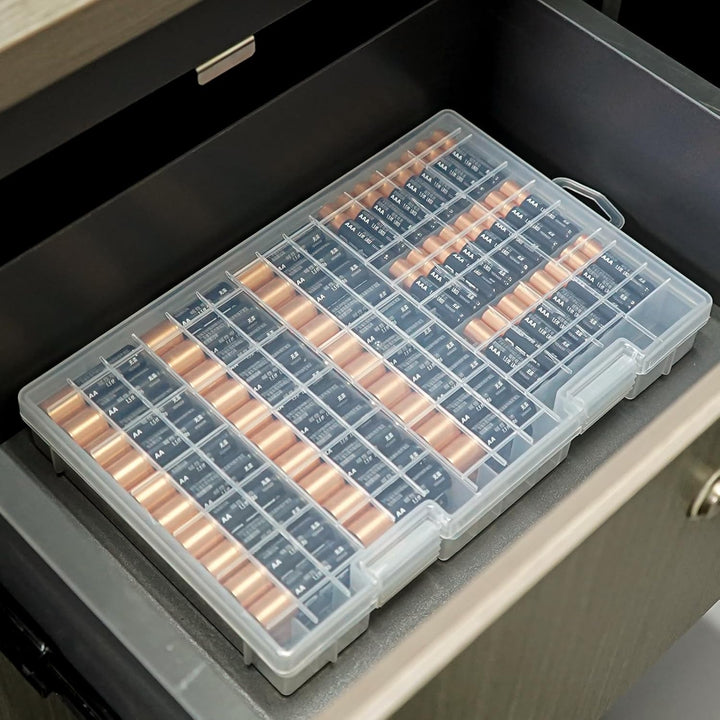 Linkidea Batterie-Organizer-Aufbewahrungskoffer – Tragbare Batteriebox für 60 AA- und 40 AAA-Batteri